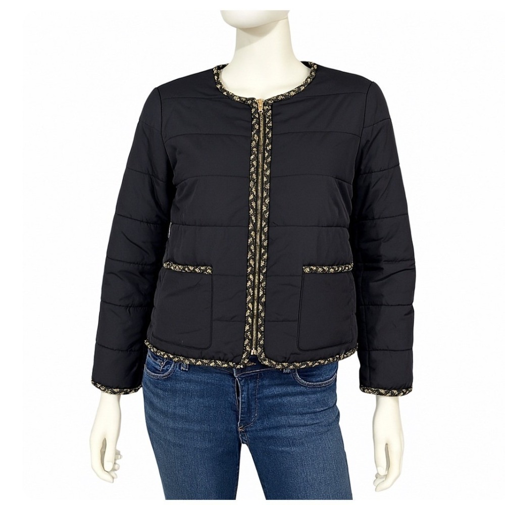 Chicos Quilted Jacket Womens Size 1 Medium Black Tweed Trim Lightweight NWT